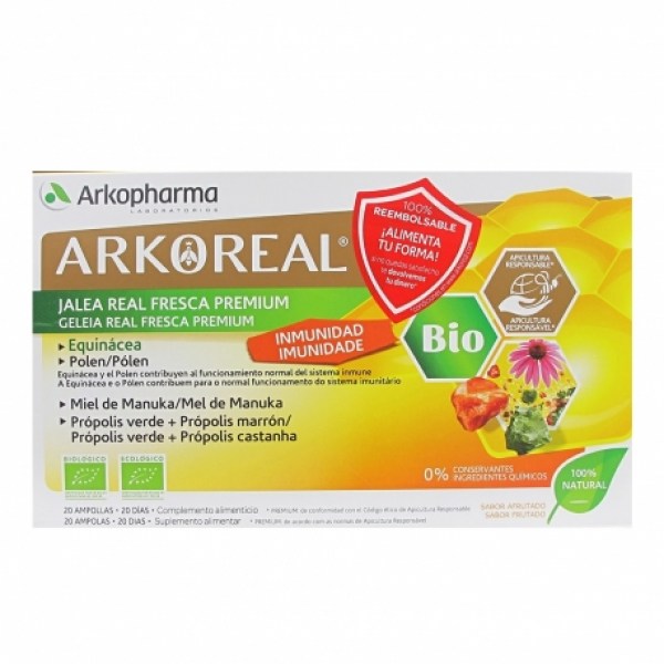 arkoreal jalea real fresca premium inmunidad bio 20 ampollas